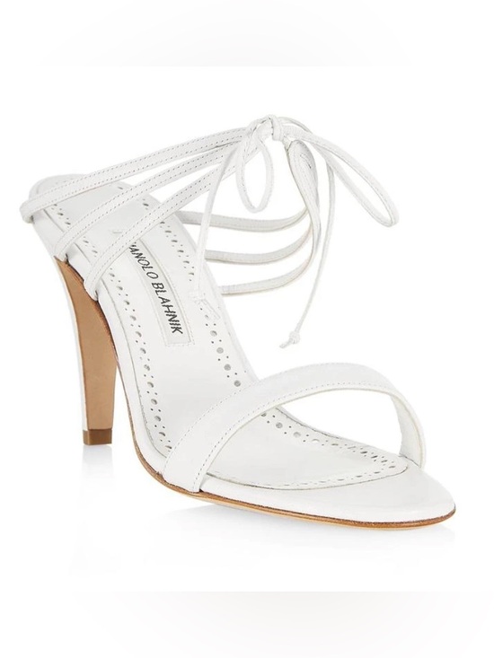 Manolo Blahnik Shoes - Manolo Blahnik White Leather Lace-Up High Heel Sandal